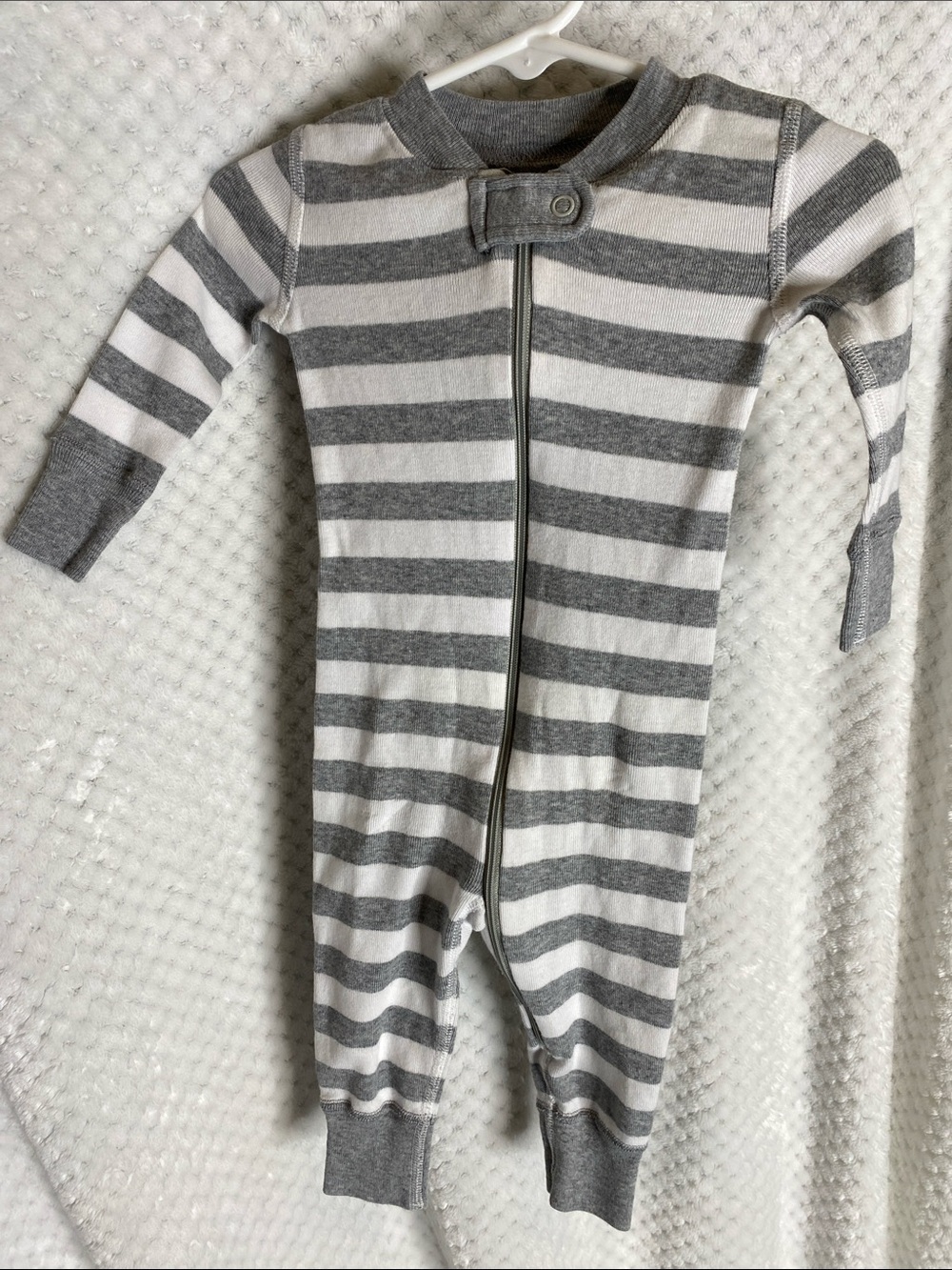 Hanna Andersson Striped Gray & White Zippered Baby One Piece